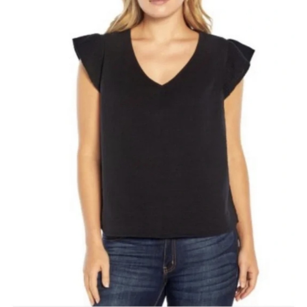 Three Dots Double Gauze Top in Black, Size X Small